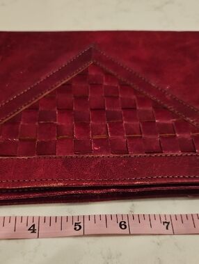 Woven Panel Burgundy Clutch